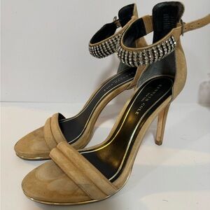 Kenneth Cole Bling Ankle Strap Open Toe Heels Cashew Color Size 7.5 Women